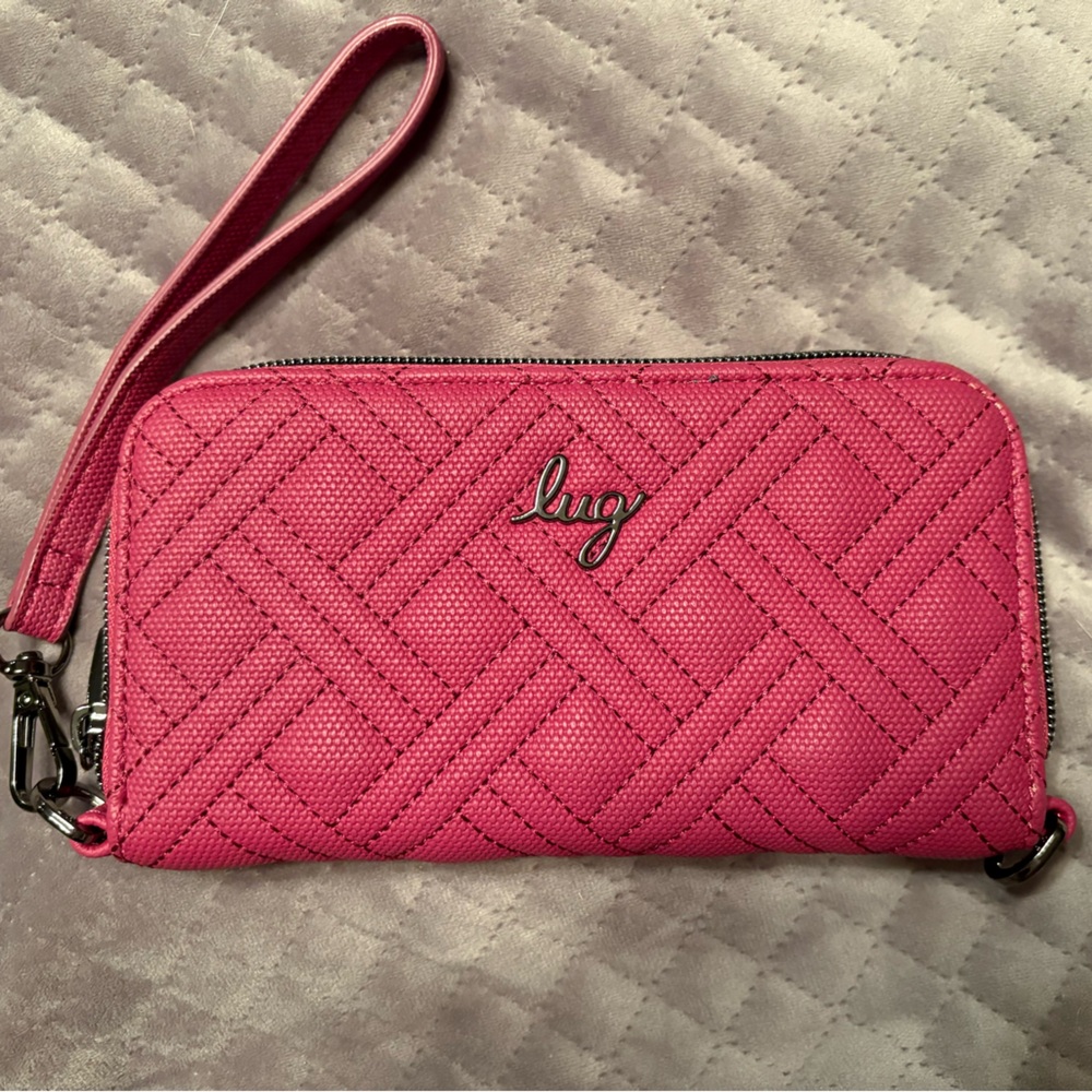 Lug Whirly Wallet Matte Luxe Raspberry Vegan Leather Wristlet Wallet Evermore